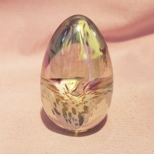 Vintage Signed MSH 89 Mount Saint Helen Art Glass Egg Paperweight